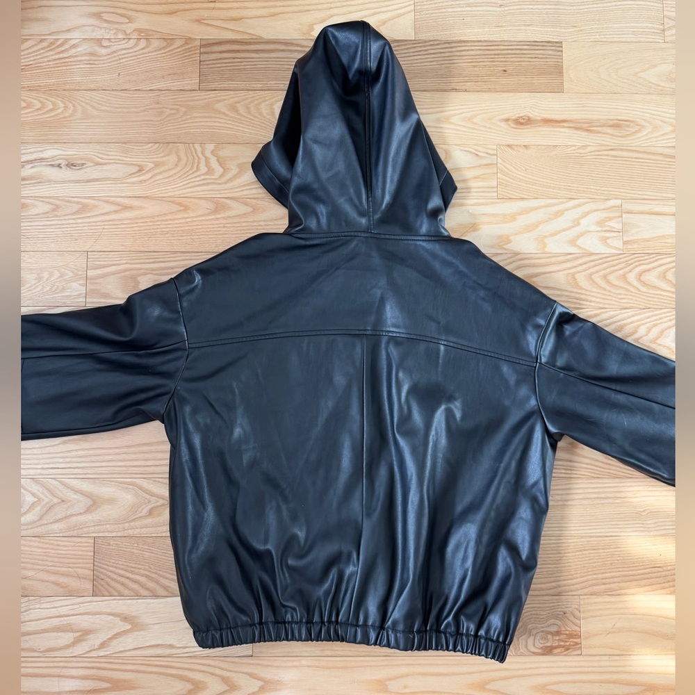 Frankie Shop Agata Black Faux Leather Hoodie Size Small - Picture 2 of 5